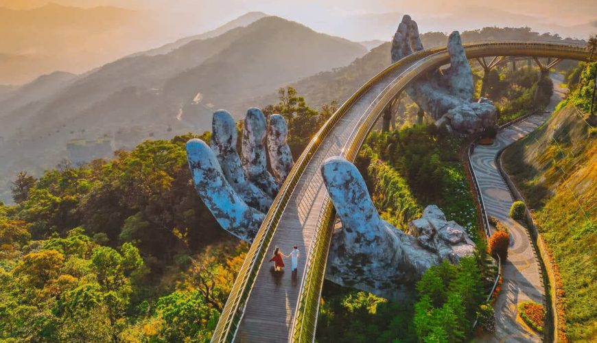 Aerial View Of The Hand-Supported Bridge In Vietnam, Southeast Asia