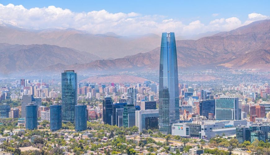 Santiago, Chile skyline backdropped by mountains on nice January day