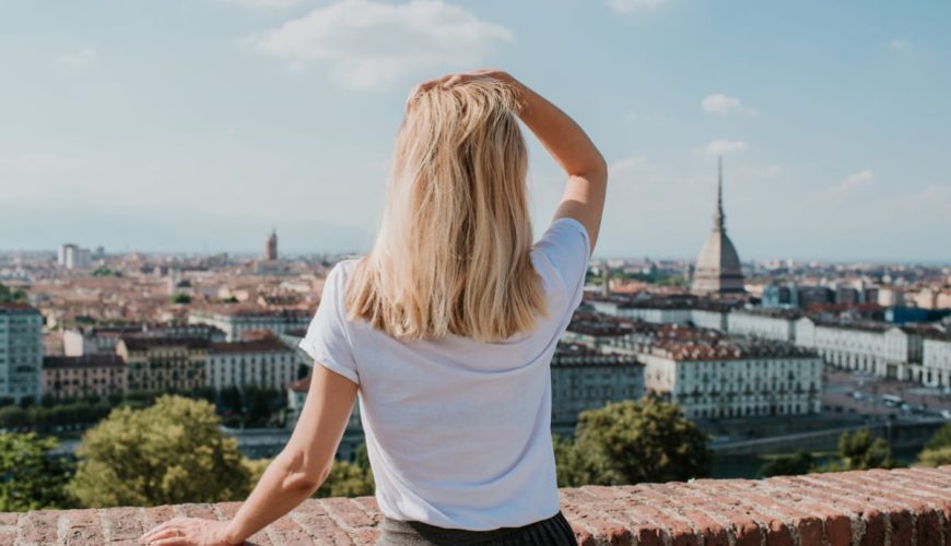 Woman in Turin, Italy looking over the city