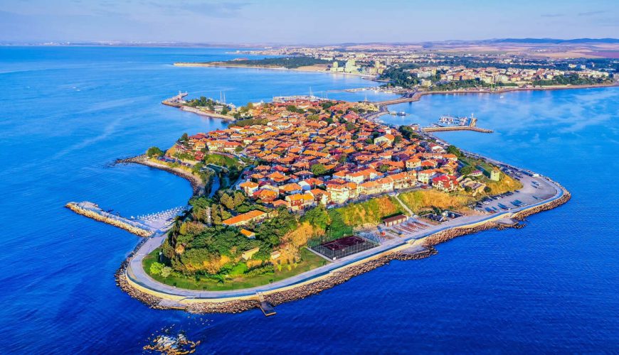 Aerial View Of Nessebar Off The Black Sea Coast Of Bulgaria, Eastern Europe