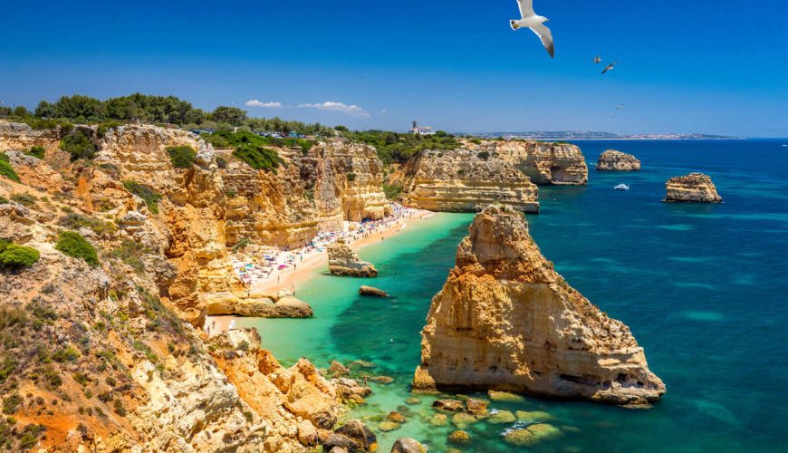 Panoramic View Of A Beach In The Algarve, Southern Portugal